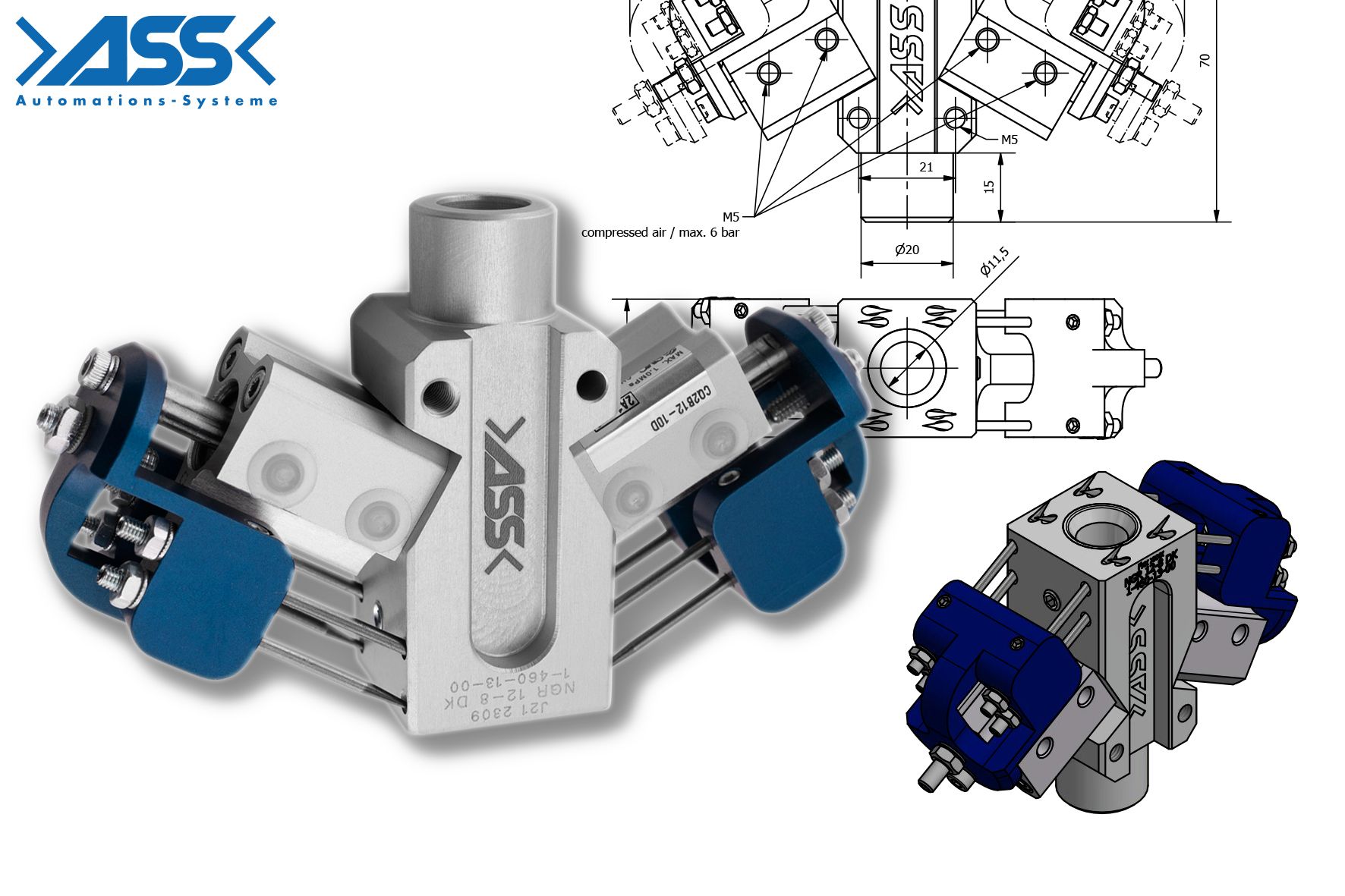 Kompakter Nadelgreifer von ASS Maschinenbau GmbH: NGR 12-8 DK mit 8 Nadeln für besonders sicheren Halt.